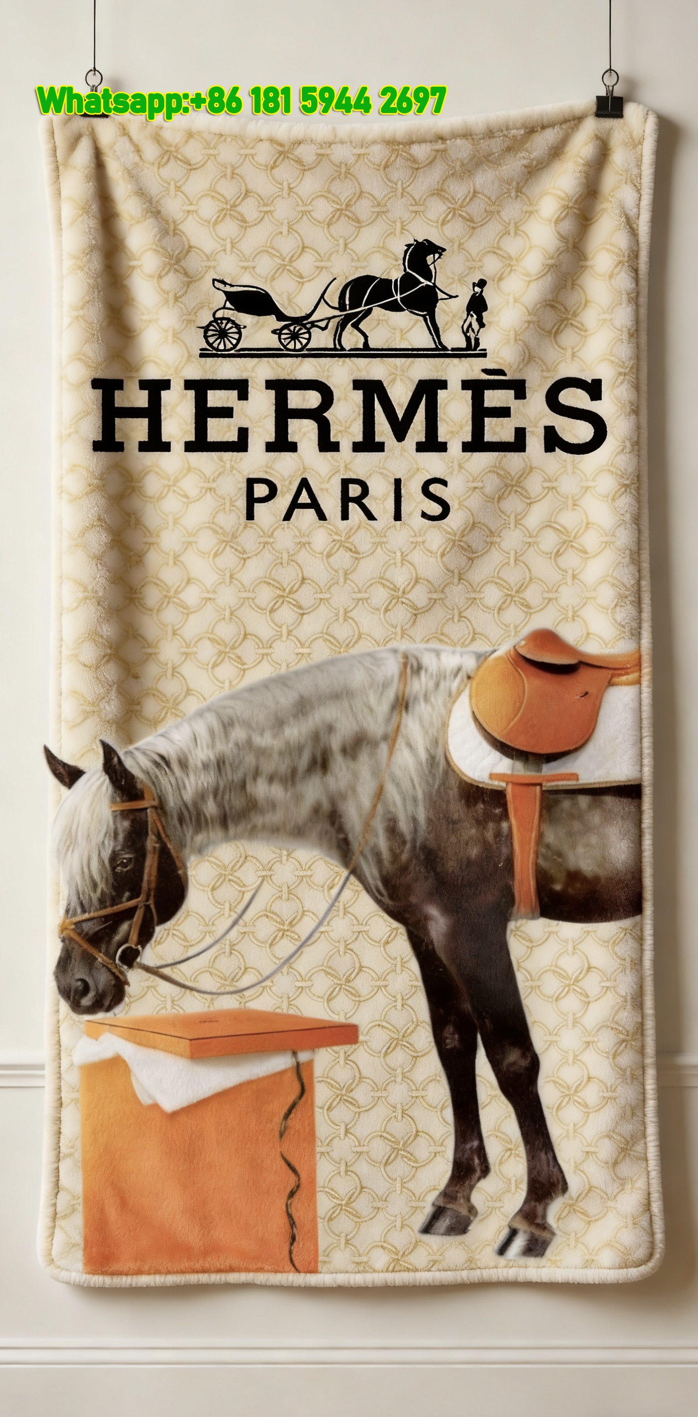 Hermès Dapple Horse & Orange Box Flannel Throw Blanket IMG_5070